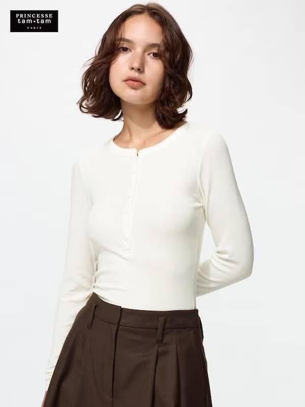  J10 UNIQLO × PRINCESSE tam.tam 極暖 HEATTECH 喀什米爾混紡亨利領上衣 🤍