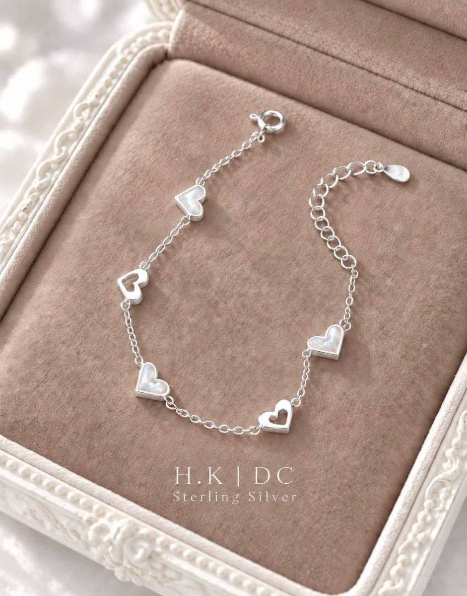 H.K DC 925純銀月光貝母愛心手鍊