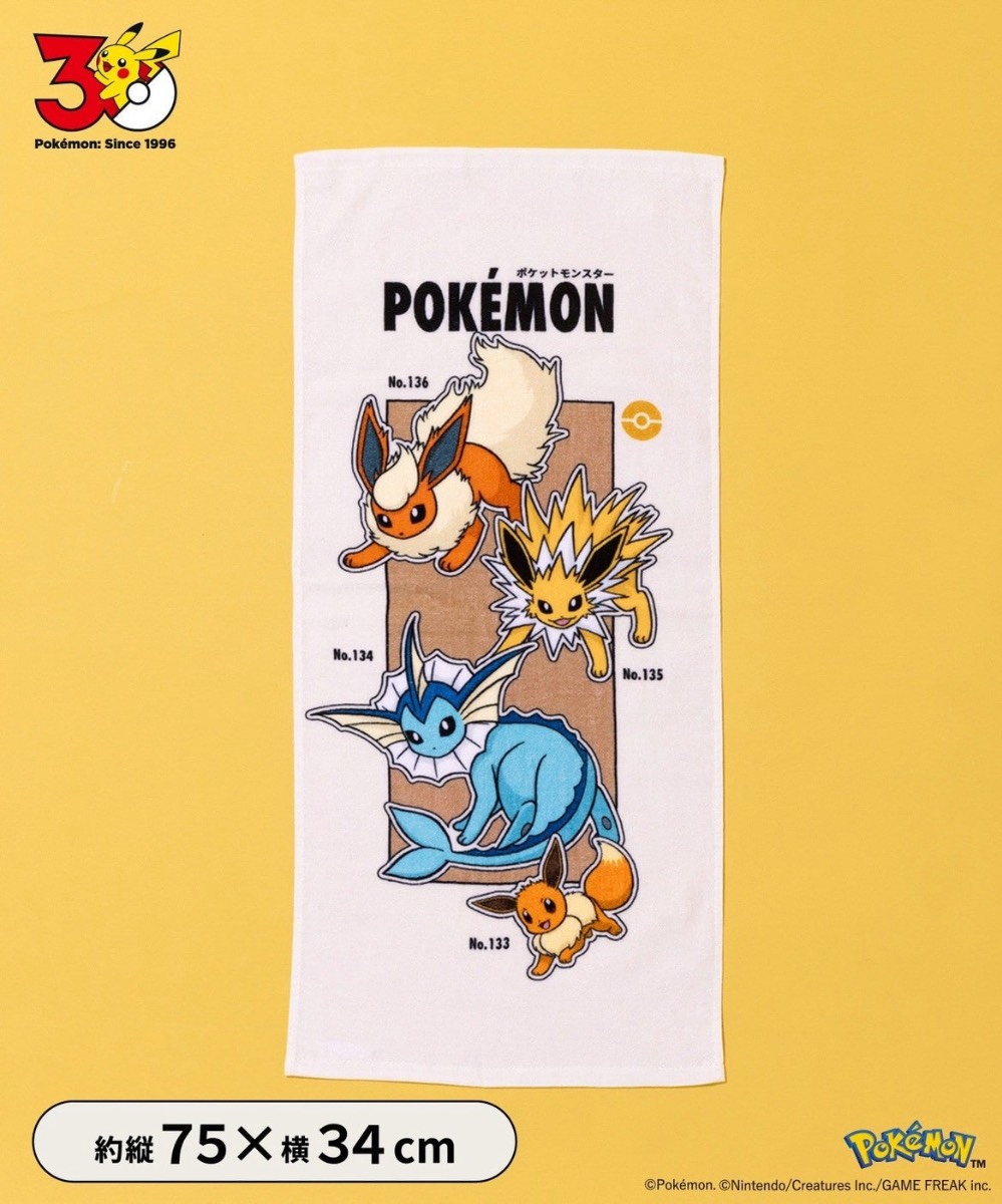 🇯🇵 3COINS × Pokémon 寶可夢30週年紀念 經典角色長條毛巾（75×34cm）