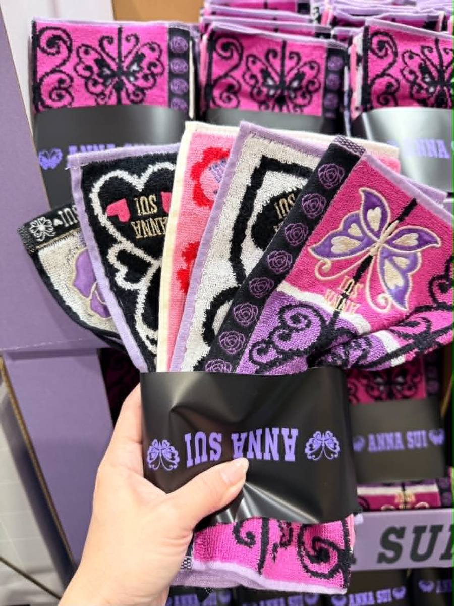 j10🦋 ANNA SUI 蝴蝶玫瑰刺繡小方巾 5入組 💜