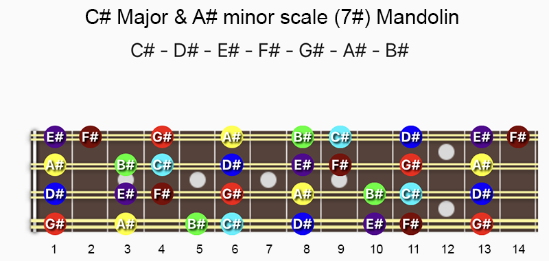 C♯ Major & A♯ minor scale notes on Mandolin