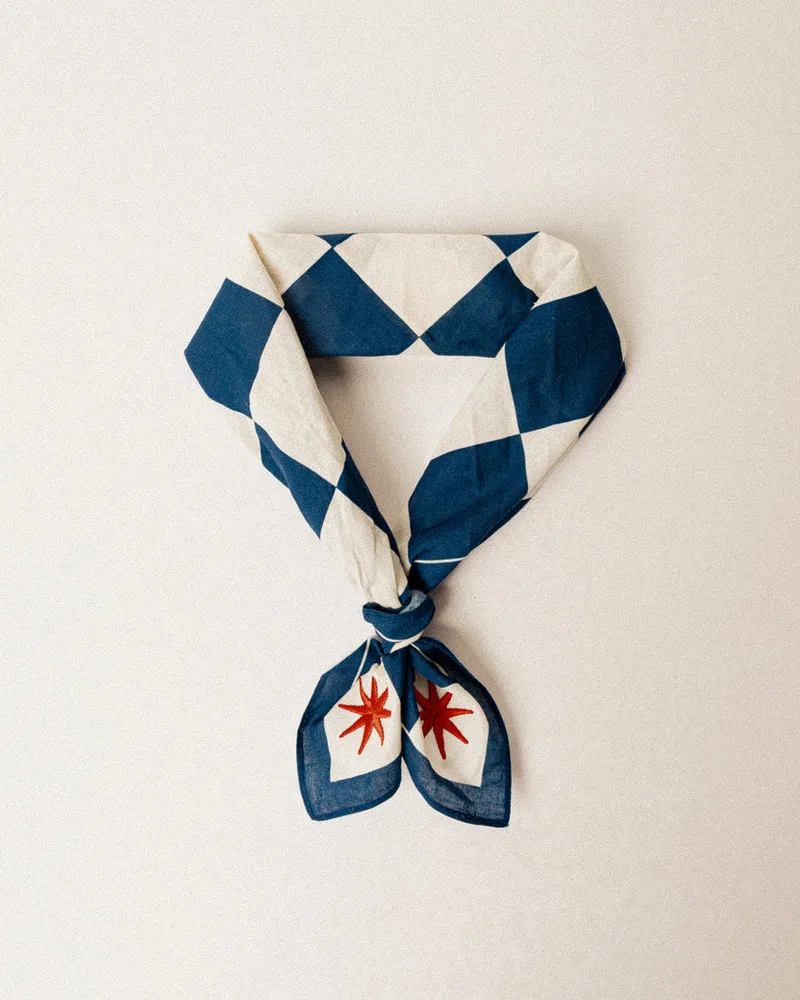 P&Co Checkerboard Bandana - Navy & Ecru