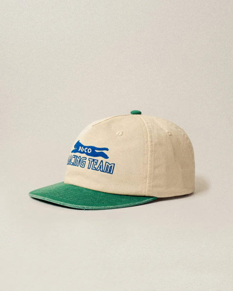 Racing Team Cotton 5 Panel Cap - Ecru & Green
