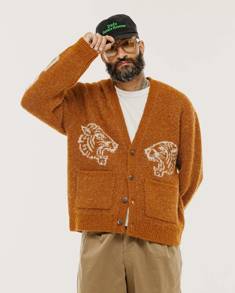 Archie Brushed Cardigan - Burnt Orange