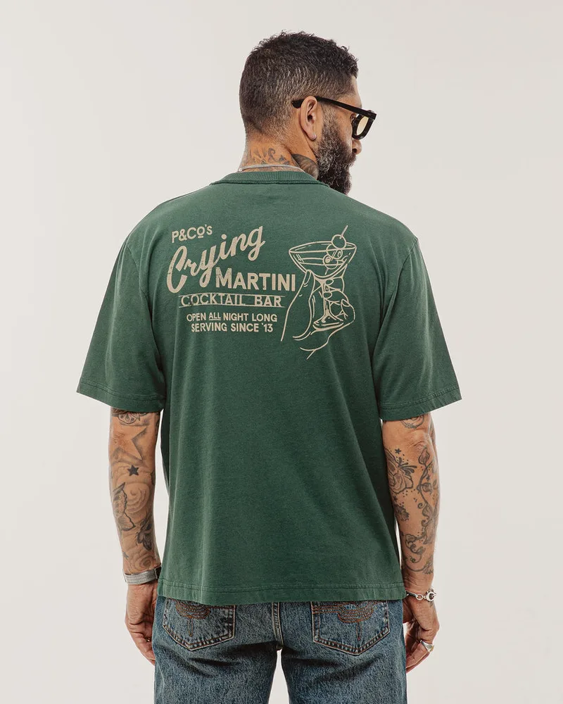 Crying Martini Boxy T-Shirt - Forest Green