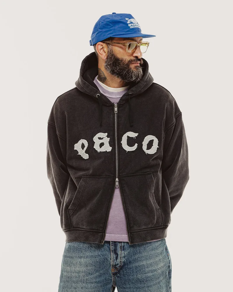 P&Co Oversized Double Zip Hoodie - Faded Black