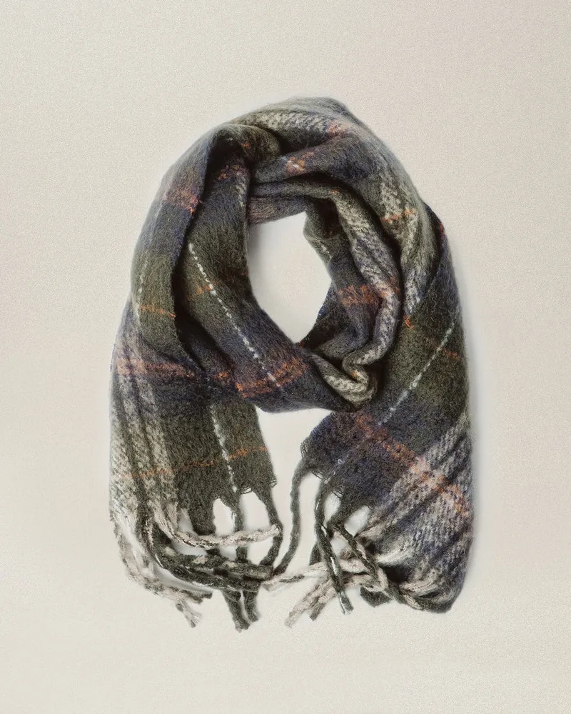 Checked Brushed Scarf - Green Plaid