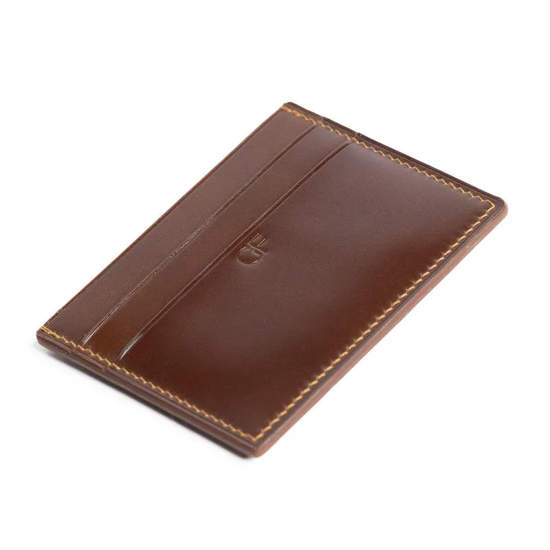 Shell Cordovan & Chèvre Card Wallet - Whiskey & Gold