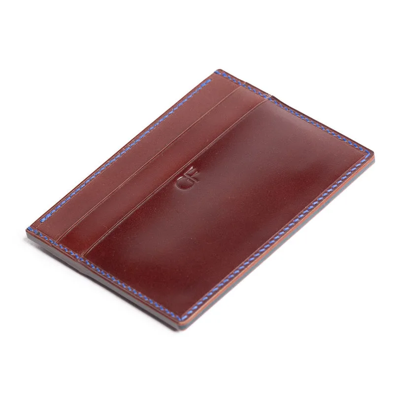 Shell Cordovan & Dollaro Card Wallet - Chestnut & Blue