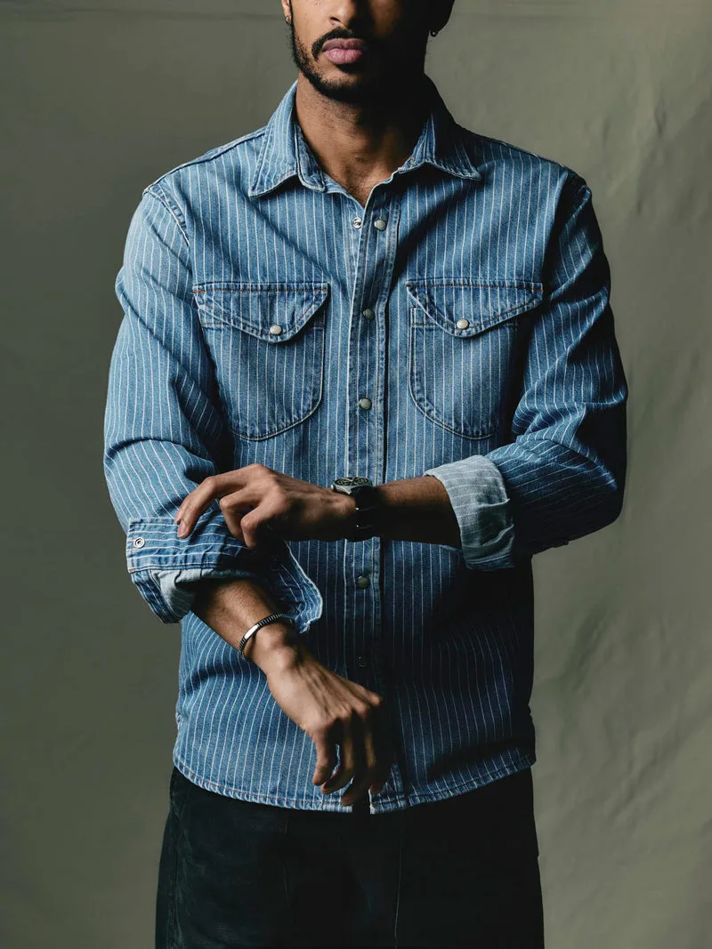 hayes indigo stripe pearl snap