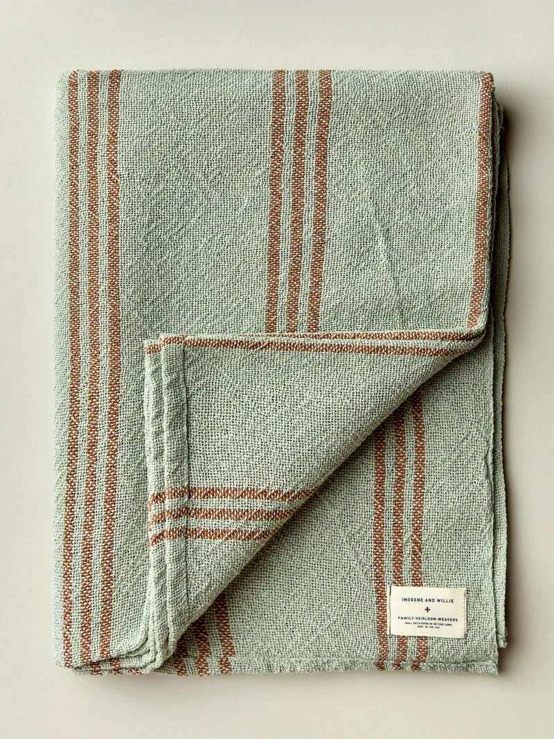 i+w x family heirloom weavers cotton throw in sage stripe