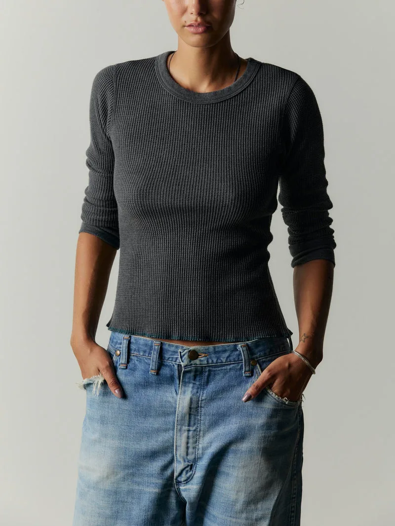 long sleeve waffle thermal in charcoal