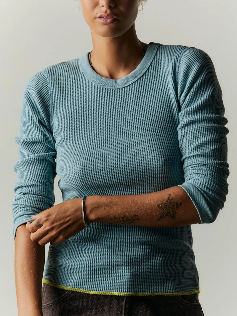 long sleeve waffle thermal in sky blue