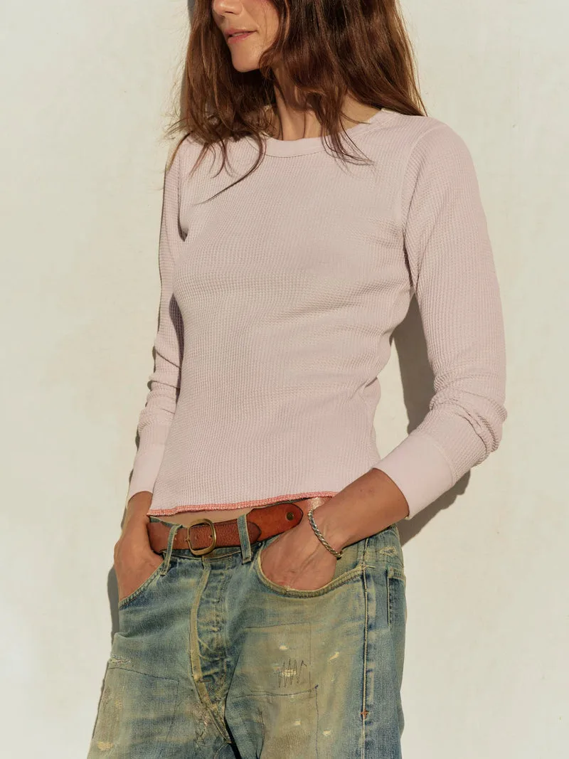 long sleeve waffle thermal in pink stone