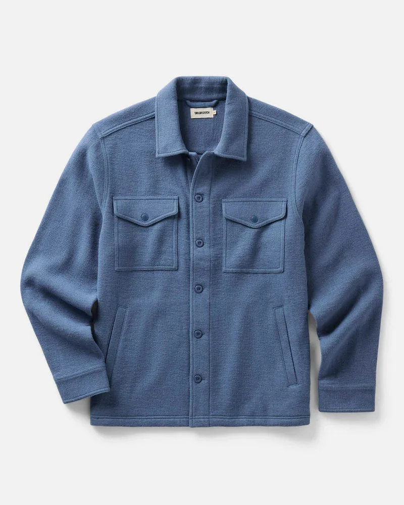 The Kenne Shirt Jacket in Blue Fog Cotton Wool Crepe