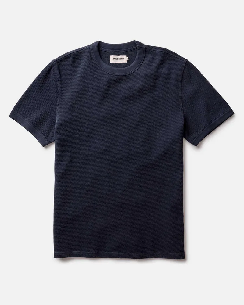 The Organic Cotton Short Sleeve Crew in Dark Navy Waffle