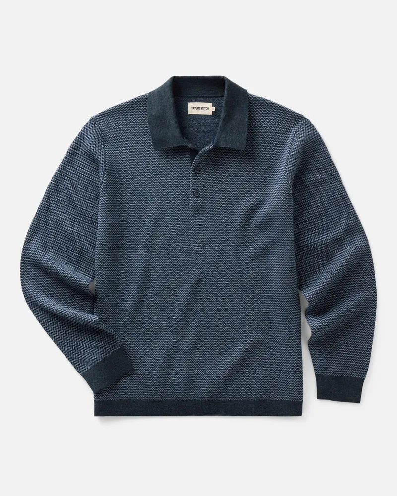 The Newton Sweater Polo in Navy Birdseye Merino