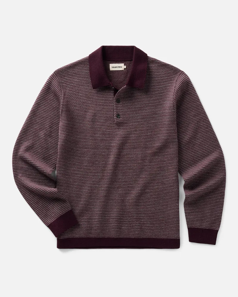 The Newton Sweater Polo in Burgundy Birdseye Merino