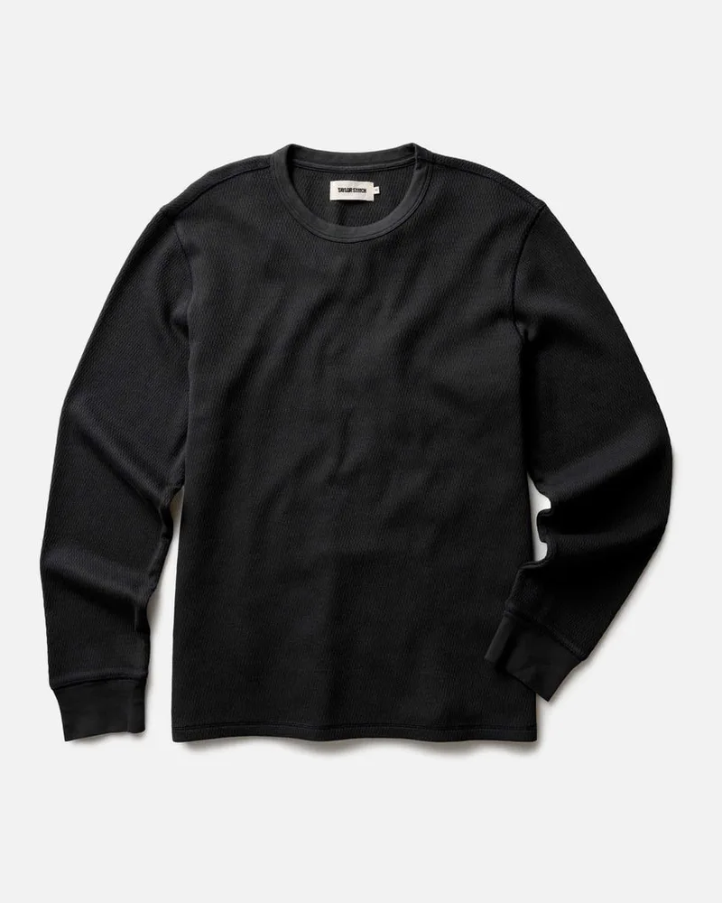 The Organic Cotton Crew in Faded Black Waffle