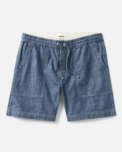 The Breakwater Short in Washed Indigo Chambray