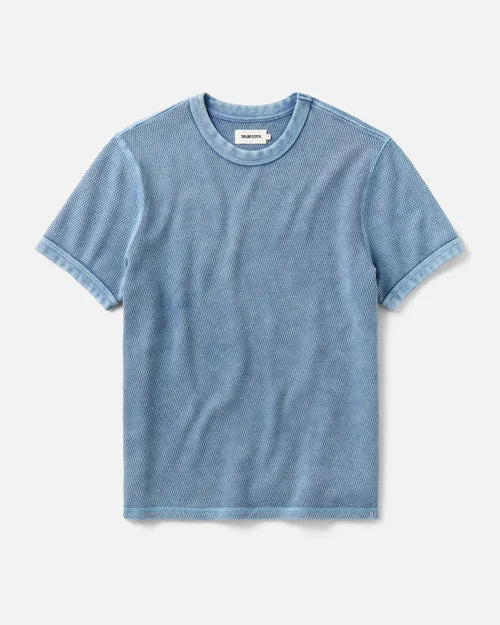 The Organic Cotton Short Sleeve Crew in Washed Blue Waffle