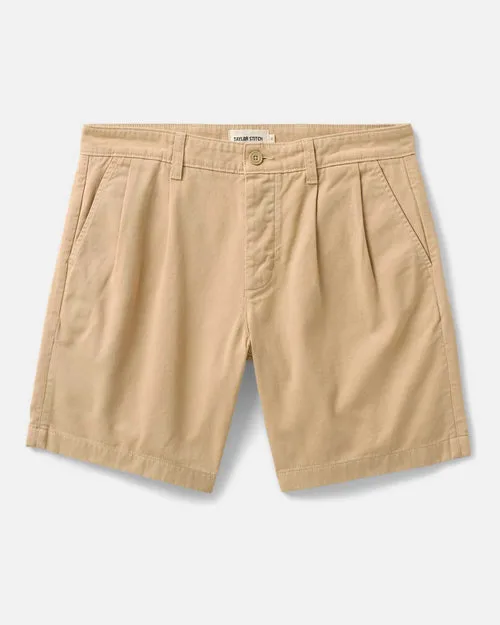 The Pleated Short in Organic Field Khaki Twill