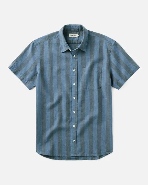 The Short Sleeve California in Blue Stone Stripe Hemp