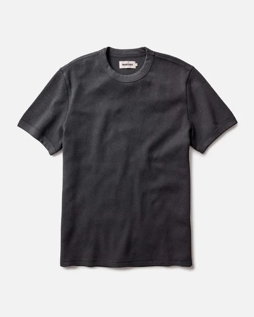 The Organic Cotton Short Sleeve Crew in Faded Black Waffle