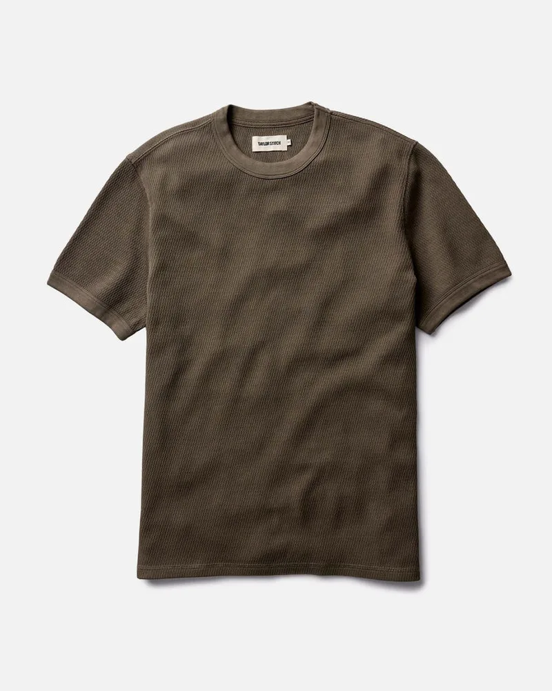 The Organic Cotton Short Sleeve Crew in Fatigue Olive Waffle