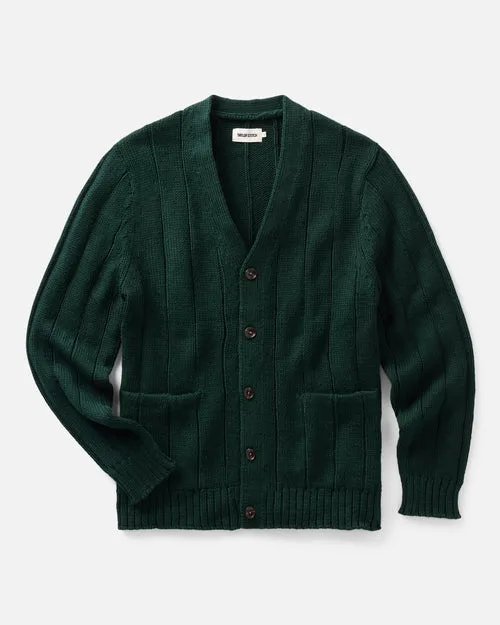 The Trench Cardigan in Dark Forest Rib Linen