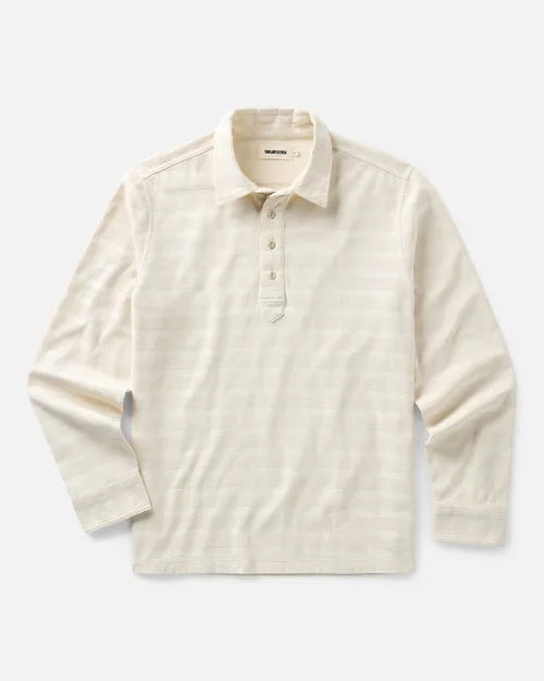 The Long Sleeve Polo in Vintage White Knit Stripe