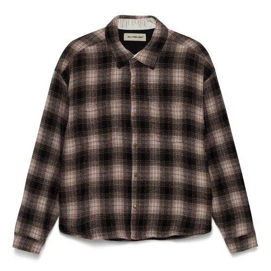 Quilt Lined Wool/Cotton Flannel Shirt Jacket (Brown/Black)