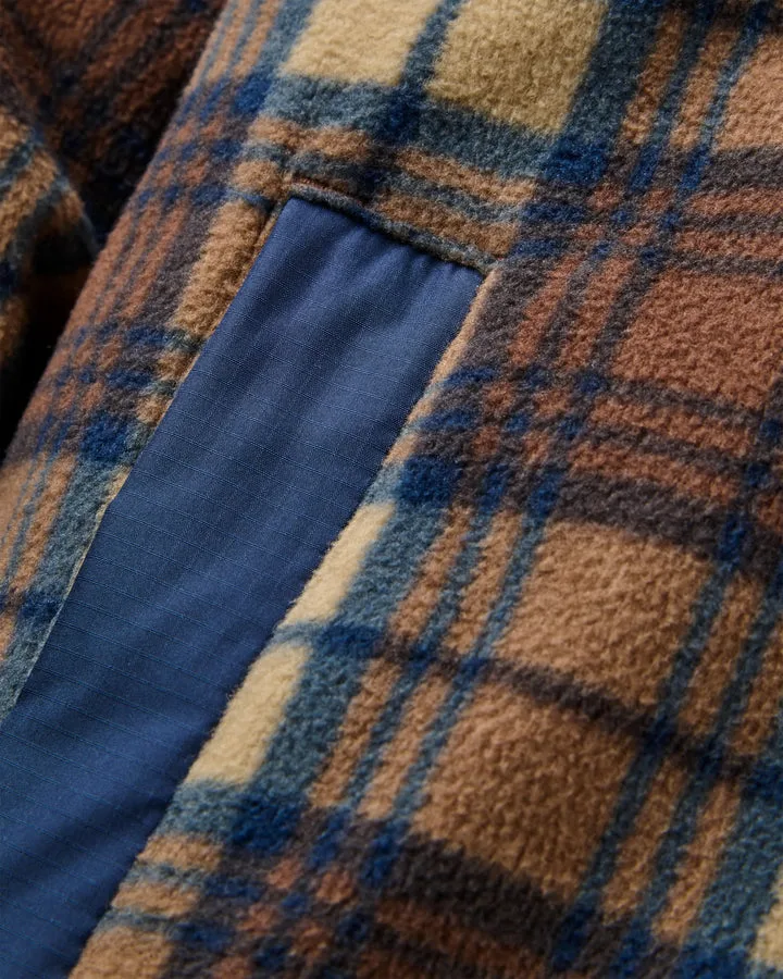 Firelight Sherpa Lined Overshirt Rich Navy Caramel Check