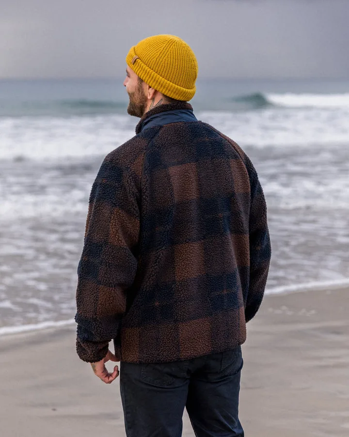 Offroad Recycled Sherpa 1 2 Zip Fleece Chestnut Deep Navy Check
