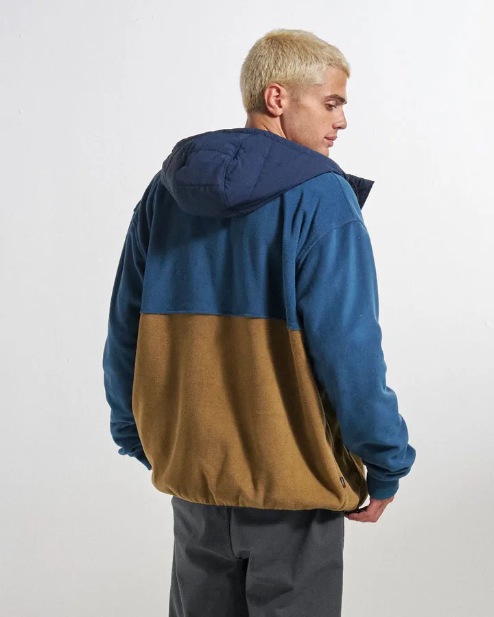 Woodland Full Zip Hooded Recycled Polar Fleece Dark Denim Caramel