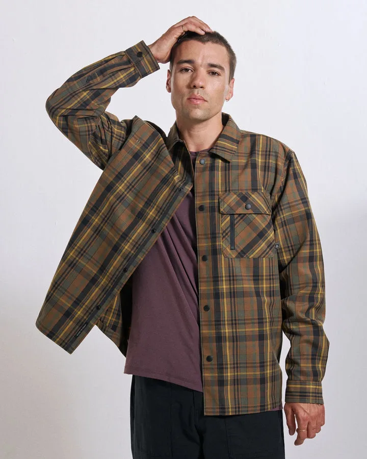 Fogline Recycled Active Plaid Shirt Caramel Dusty Olive Check
