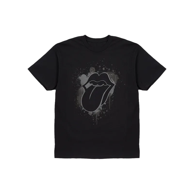 Paint It Black Reflective Tonal Splatter Tongue Print T Shirt