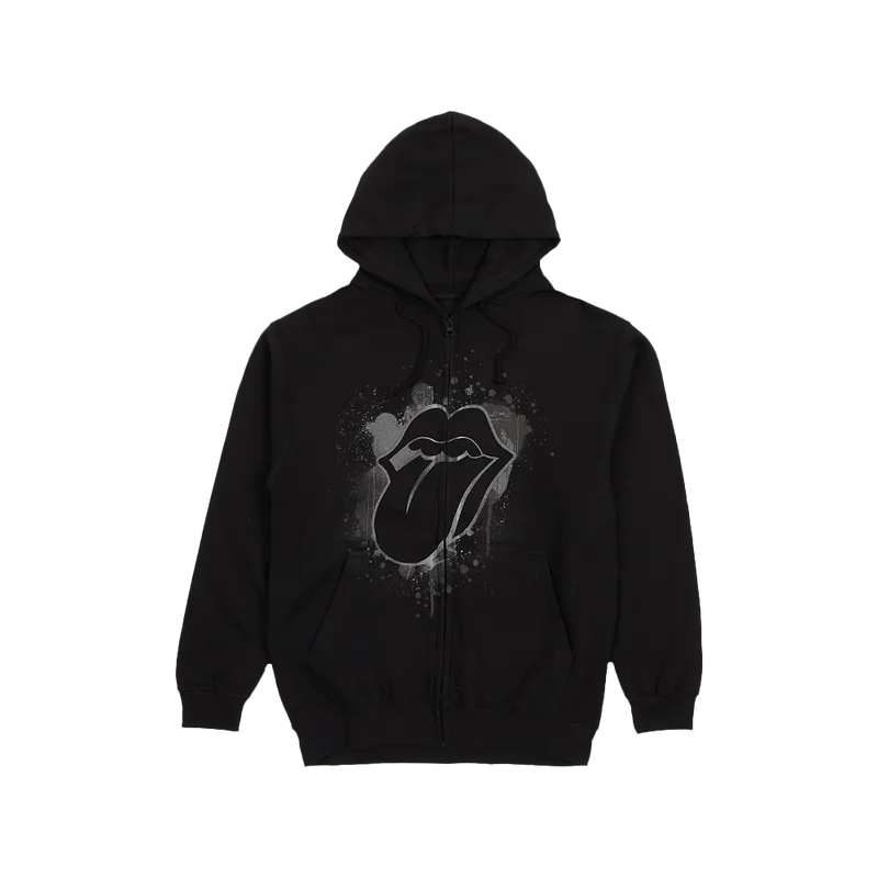 Paint It Black Reflective Tonal Splatter Tongue Print Zip Hoodie