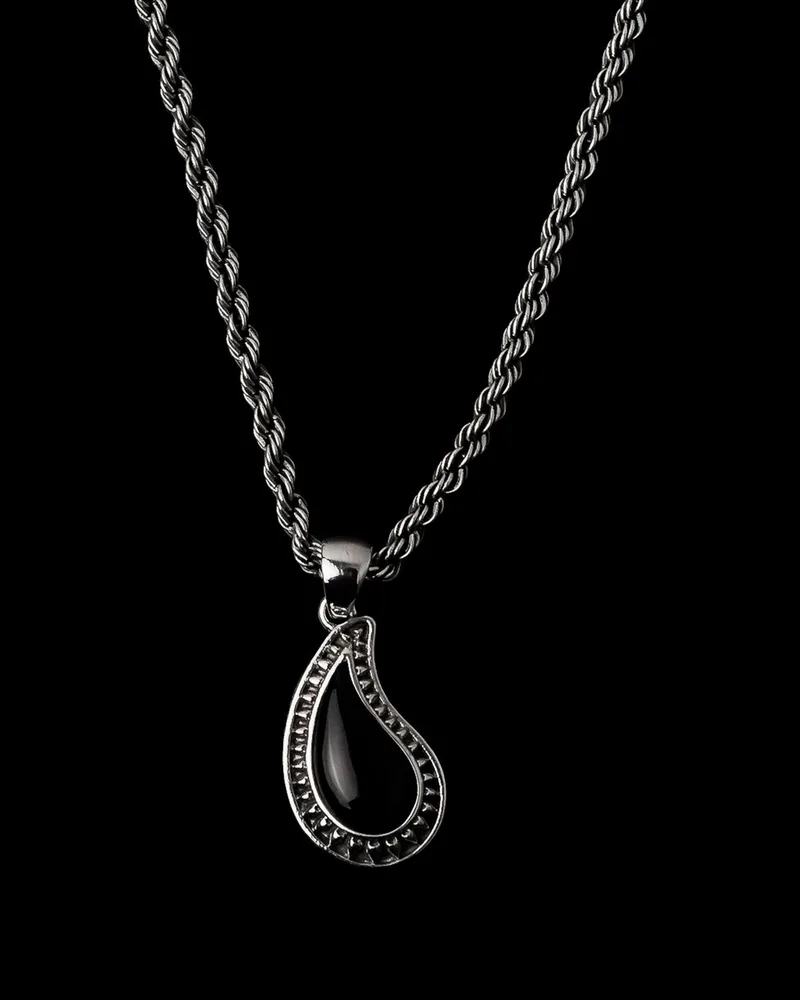 ONYX INLAY PAISLEY CHARM NECKLACE