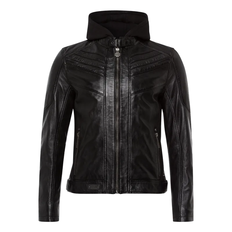 Leather Jacket "Logo" with a Hood