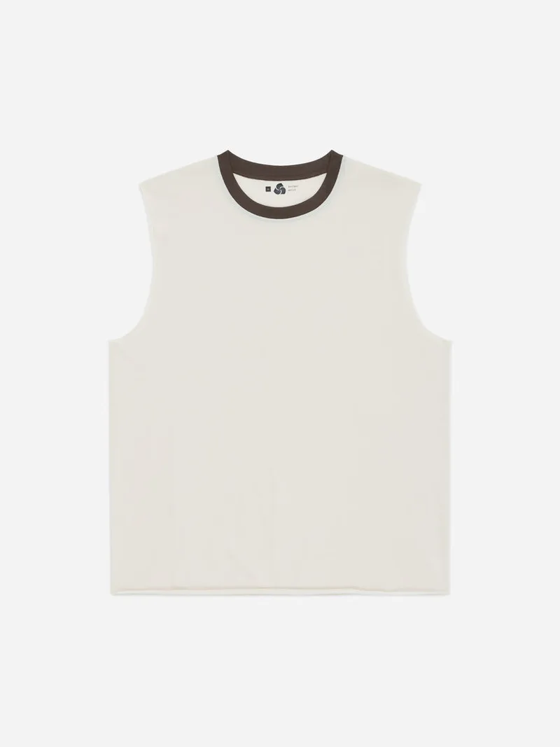 Training Cutoff Tee White Brown Ringer