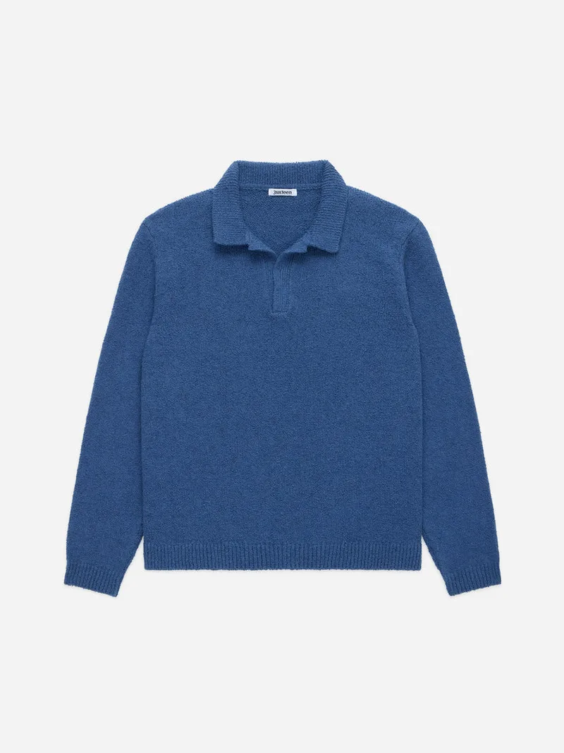 Long Sleeve Knit Polo Lapis Boucle