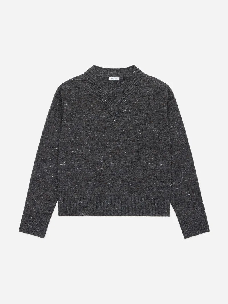 V Neck Sweater Pewter Tweed