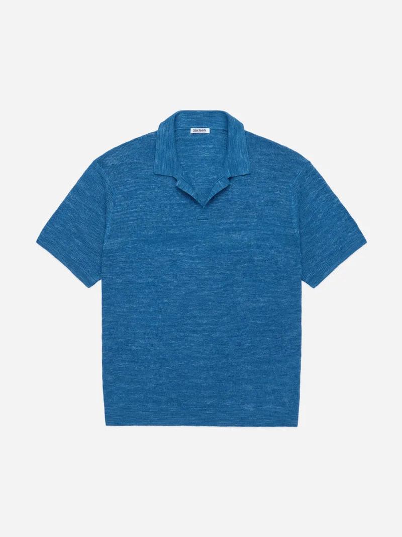 Knit Polo Vintage Blue Boxweave