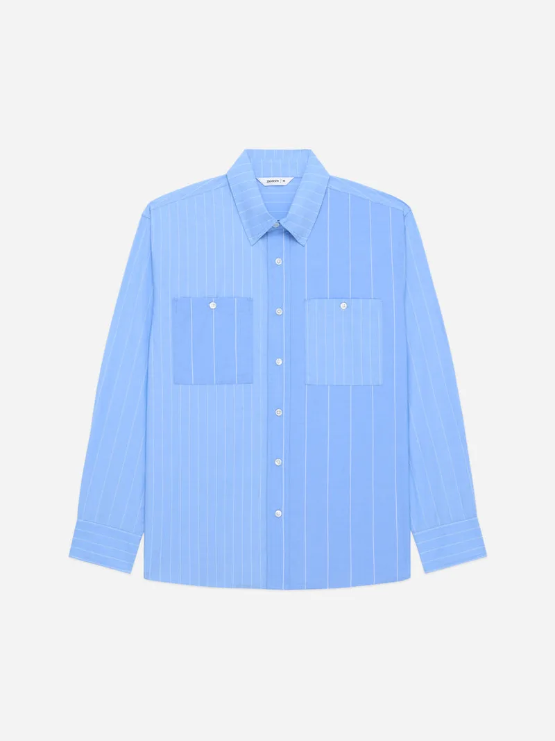 Commuter Shirt Blue Mismatch Stripe Poplin