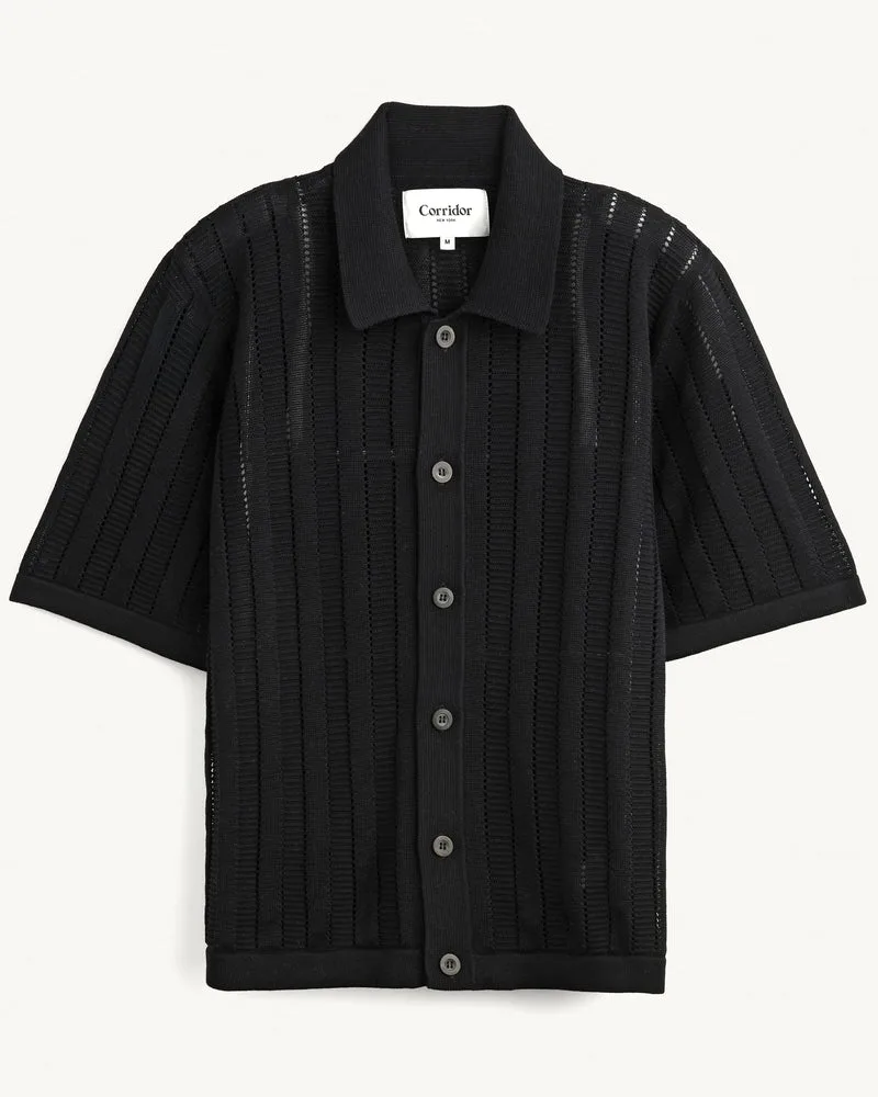 Pointelle Stripe Buttondown - Black