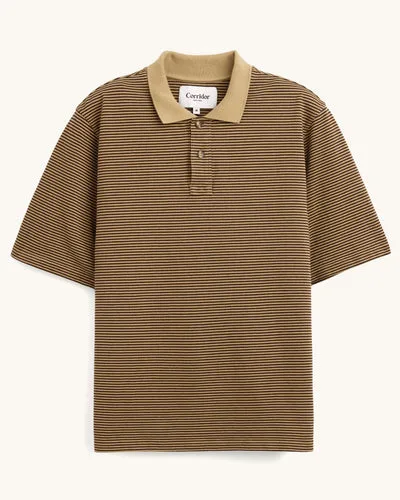 Stripe Pique Polo - Brown