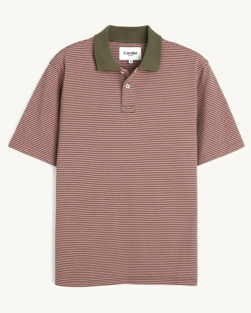 Stripe Pique Polo - Pink
