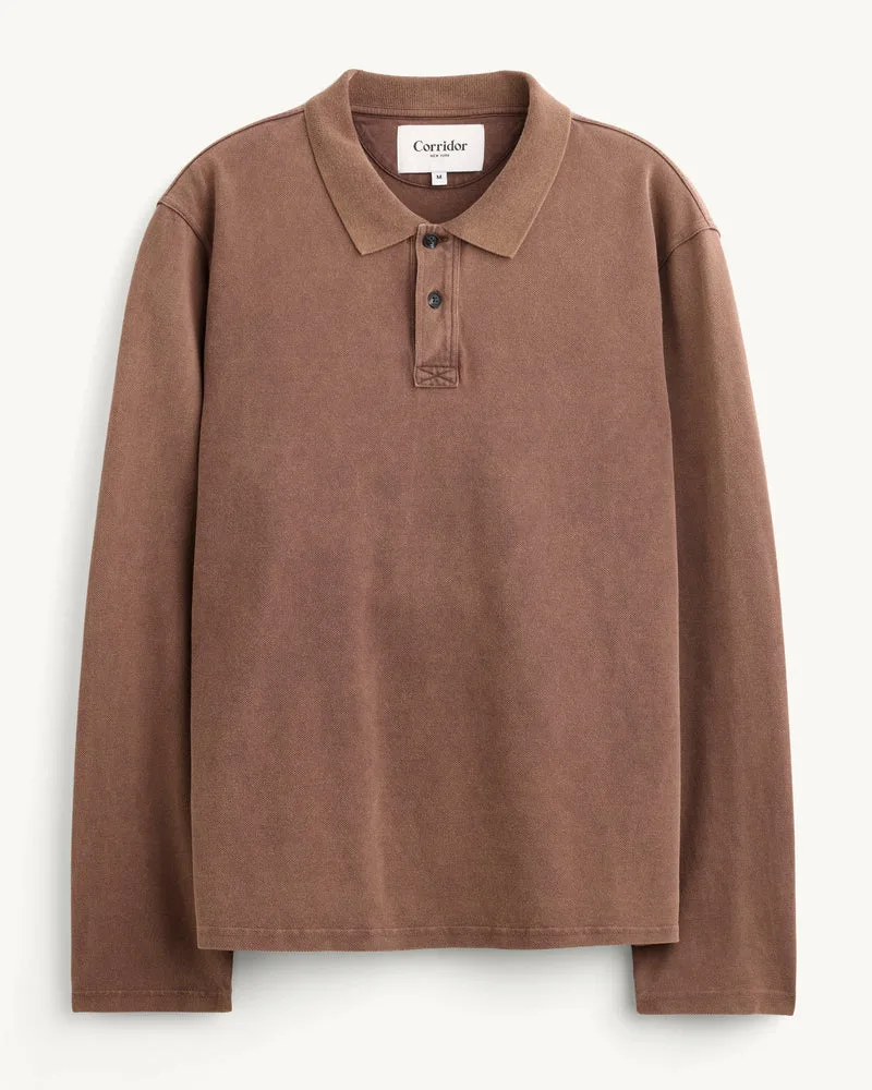 LS Pique Polo - Brown