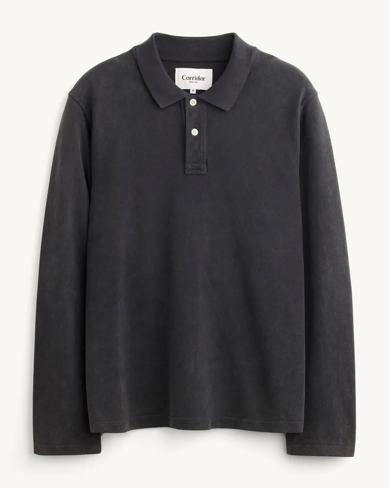 LS Pique Polo - Black